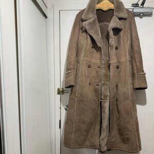 VINTAGE MONTREAL LEATHER GARMENT BELTED SHEARLING SHEEPSKIN COAT SIZE 14